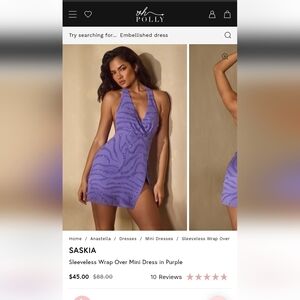 NWT Oh Polly Saskia Sleeveless Wrap Over Mini Dress in Purple